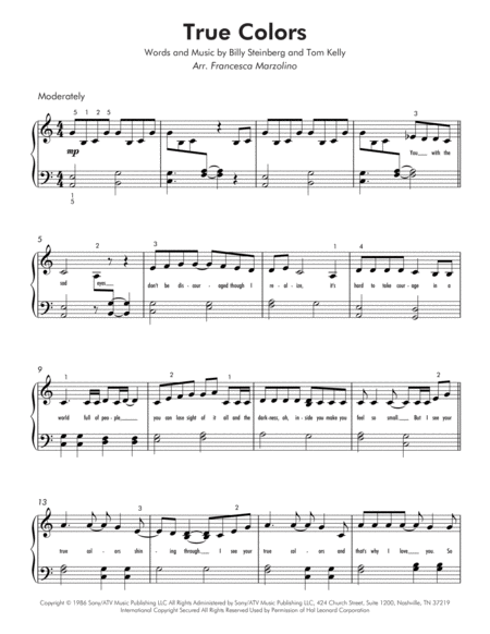 True Colors Easy Piano Page 2