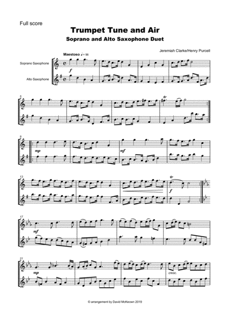 Trumpet Tune And Air By Purcell Duet For Soprano And Alto Saxophone Page 2