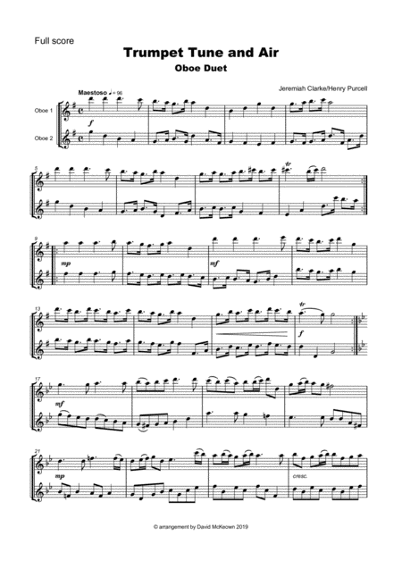 Trumpet Tune And Air By Purcell Duet For Two Oboes Page 2