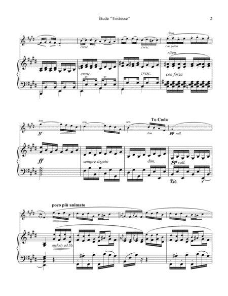 Tude Study Tristesse Op 10 No 3 Abridged Easy For Violin And Piano Page 2