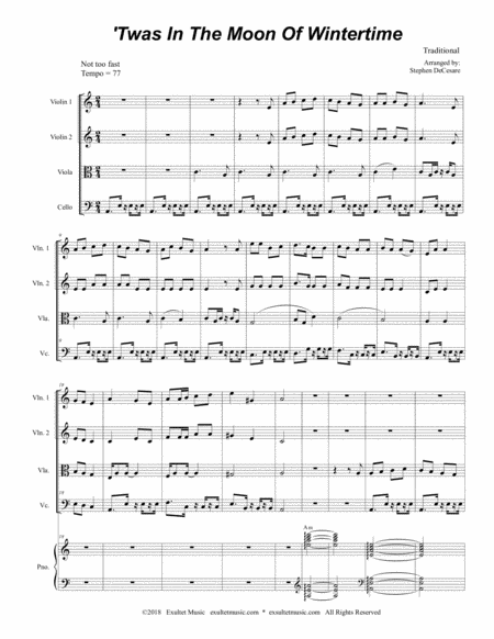 Twas In The Moon Of Wintertime For String Quartet And Piano Page 2