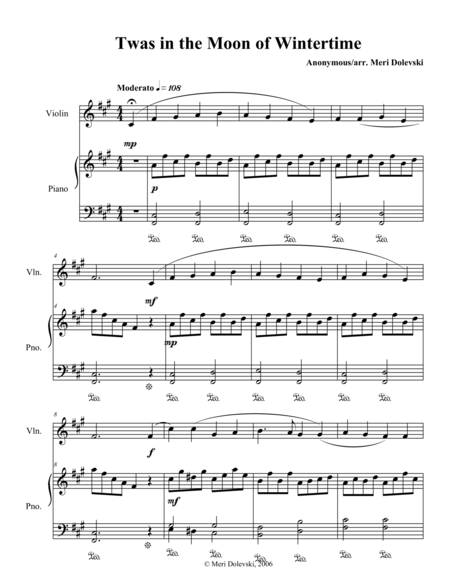 Twas In The Moon Of Wintertime Violin Piano Page 2