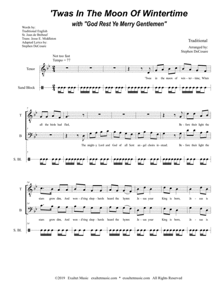 Twas In The Moon Of Wintertime With God Rest Ye Merry Gentlemen Duet For Tenor And Bass Solo Page 2