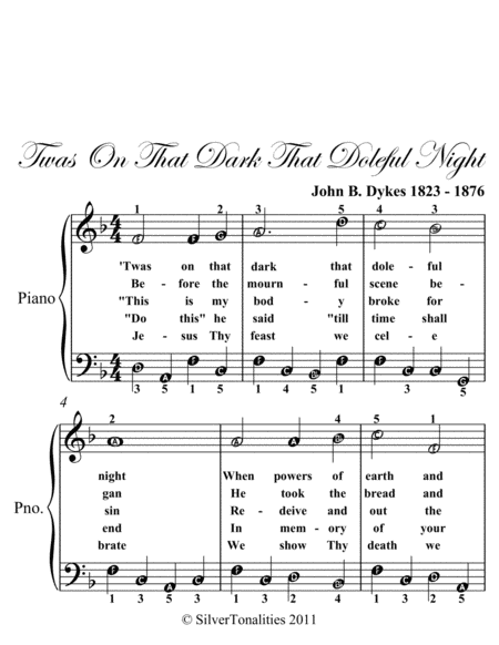 Twas On That Dark That Doleful Night Easy Piano Sheet Music Page 2