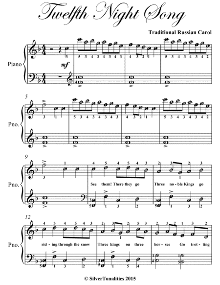 Twelfth Night Song Easy Elementary Piano Sheet Music Page 2