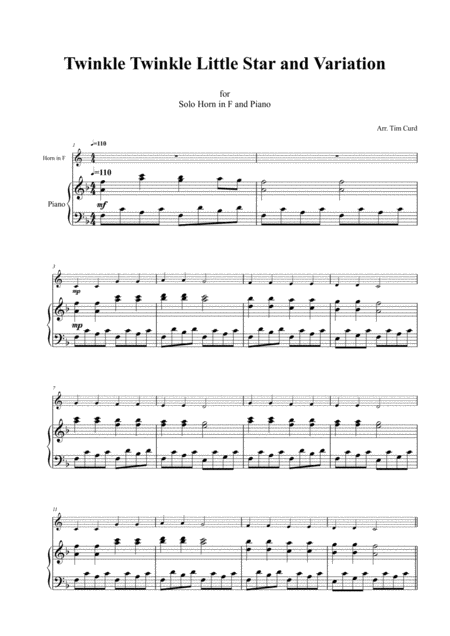 Twinkle Twinkle Little Star And Variation For Horn In F And Piano Page 2