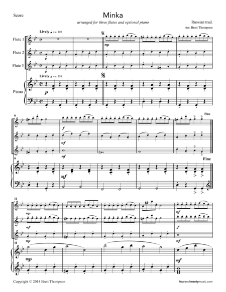 Two Russian Folk Tunes Minka And Round Dance For Three Flutes And Piano Page 2