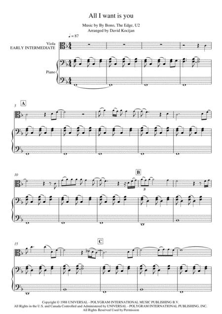 U2 All I Want Is You Piano Guitar Viola Early Intermediate Page 2