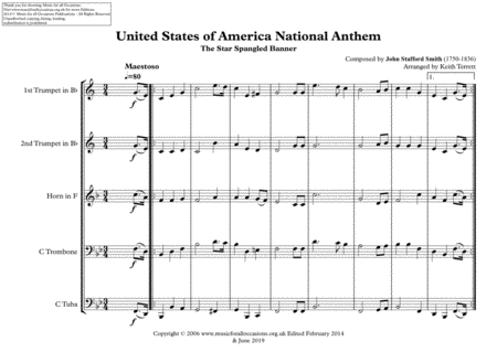 United States Of America National Anthem The Star Spangled Banner For Brass Quintet Page 2