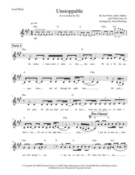 Unstoppable Sia Lead Sheet Vocals Chords Page 2