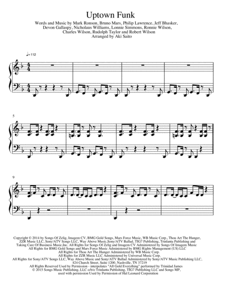 Uptown Funk Funky Piano Solo Arranged By Aki Saito Page 2