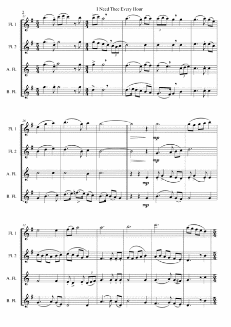 Variations On I Need Thee Every Hour For Flute Quartet 2 C Flutes Alto Flute Bass Flute Page 2