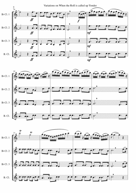 Variations On When The Roll Is Called Up Yonder For Clarinet Quartet Page 2