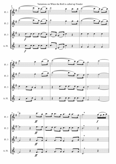 Variations On When The Roll Is Called Up Yonder For Flute Quartet 3 Flutes And 1 Alto Flute Page 2