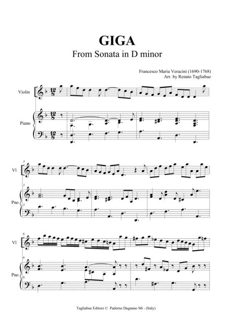 Veracini Giga From Sonata In D Minor For Violin And Piano Page 2