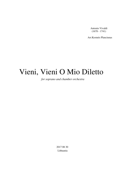 Vieni Vieni O Mio Diletto For Soprano And Chamber Orchestra Page 2