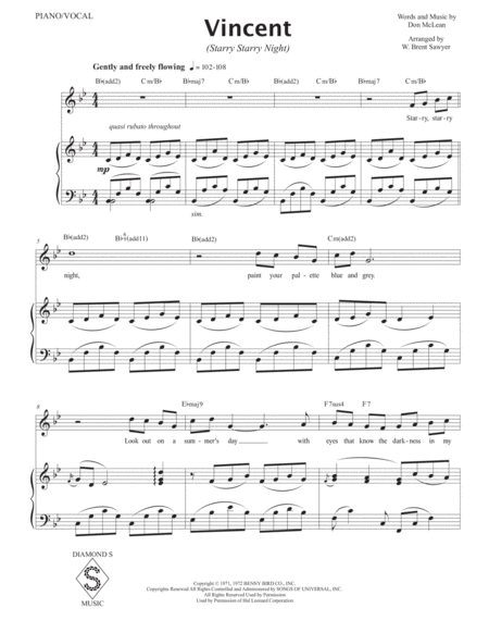 Vincent Starry Starry Night Tenor Voice Key Of Bb Page 2