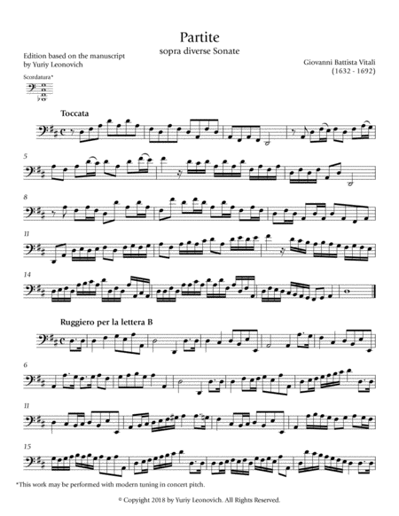 Vitali Partite Sopra Diverse Sonate For Cello Solo Urtext With Optional Scordatura Page 2