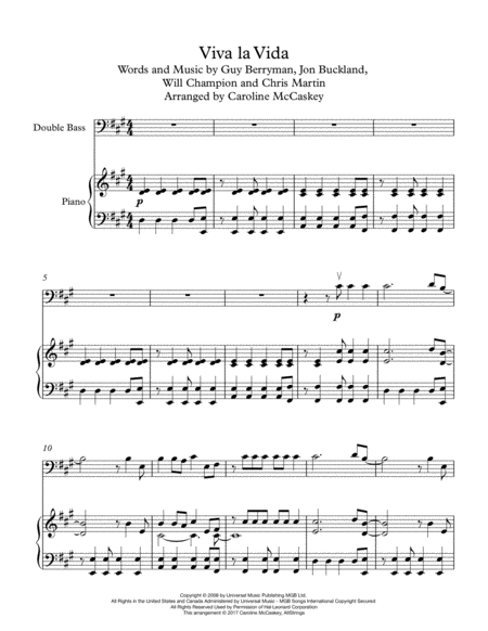 Viva La Vida Double Bass Solo With Piano Accompaniment Page 2