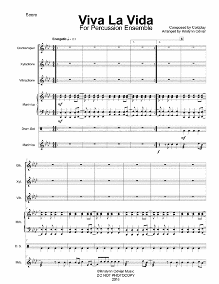 Viva La Vida For Percussion Ensemble Score Only Page 2