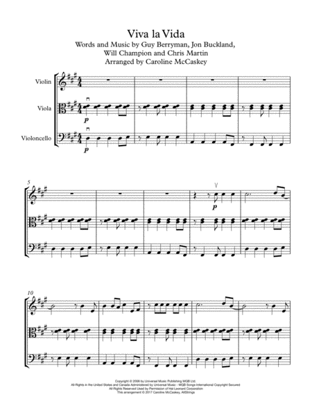 Viva La Vida String Trio Violin Viola And Cello Page 2