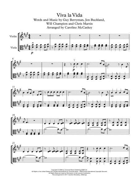 Viva La Vida Violin And Viola Duet Page 2