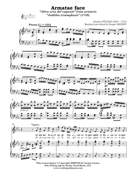 Vivaldi Antonio Armatae Face Aria From The Oratorio Juditha Triumphans Arranged For Voice And Piano C Minor Page 2