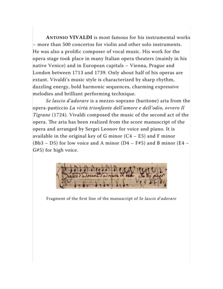 Vivaldi Antonio Se Lascio D Adorare An Aria From The Opera Il Tigrane Arranged For Voice And Piano F Minor Page 2