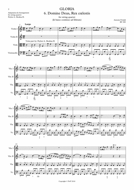 Vivaldi Rv 589 Gloria 6 Domine Deus Rex C Lestis For String Quartet Page 2