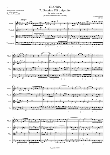 Vivaldi Rv 589 Gloria 7 Domine Fili Unigenite For String Quartet Page 2