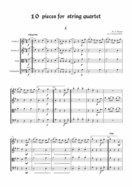 W A Mozart 10 Pieces For String Quartet Score Page 2