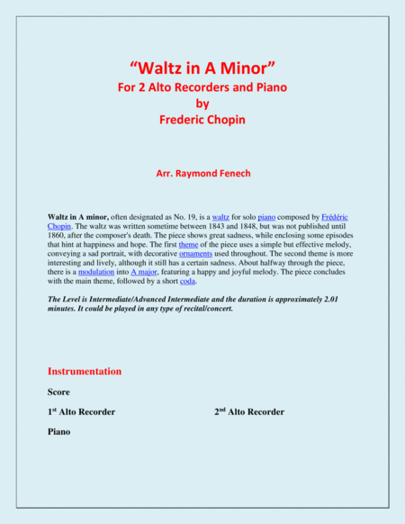 Waltz In A Minor Chopin 2 Alto Recorders And Piano Page 2