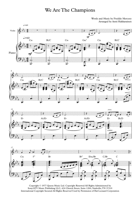 We Are The Champions Queen Violin Piano Page 2