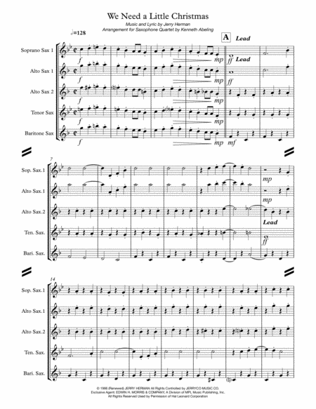 We Need A Little Christmas For Saxophone Quartet Satb Or Aatb Page 2