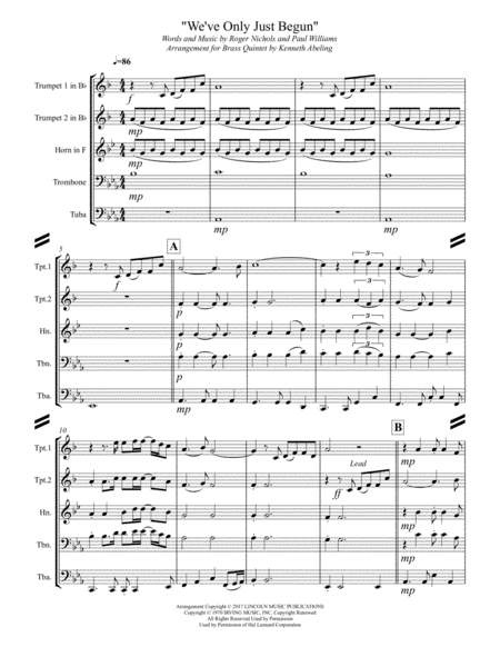 We Ve Only Just Begun For Brass Quintet Page 2