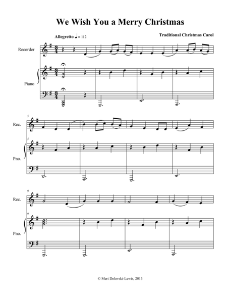 We Wish You A Merry Christmas Recorder Piano Page 2