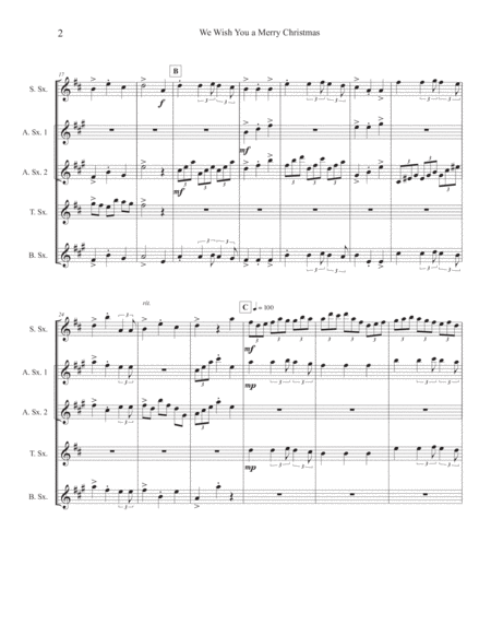 We Wish You A Merry Christmas Saxophone Quintet Page 2