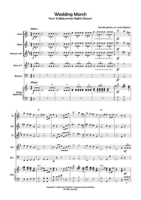 Wedding March From A Midsummer Nights Dream By Mendelssohn Wind Quintet With Optional Organ Page 2