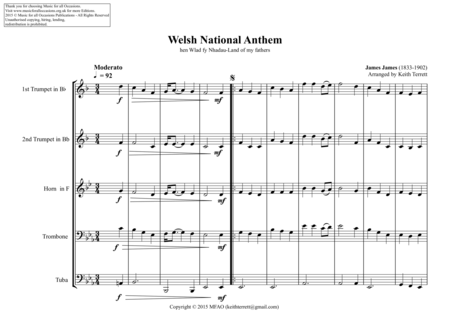 Welsh National Anthem Land Of My Fathers For Brass Quintet Page 2