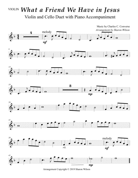 What A Friend We Have In Jesus Easy Violin And Cello Duet With Piano Accompaniment Page 2