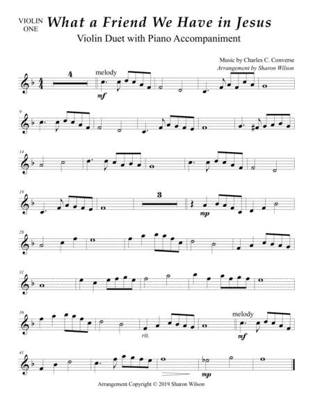 What A Friend We Have In Jesus Easy Violin Duet With Piano Accompaniment Page 2