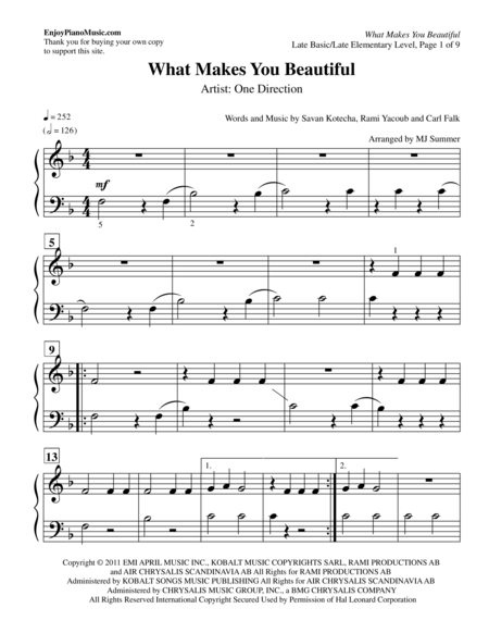 What Makes You Beautiful One Direction Late Elementary Level For Easy Piano Solo Page 2