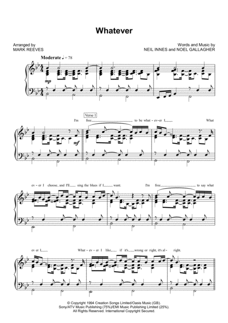 Whatever By Oasis Piano Solo Page 2