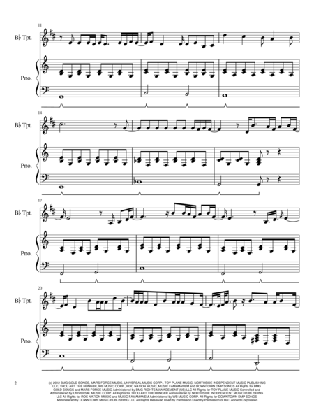 When I Was Your Man Bruno Mars Full Song Trumpet Piano Page 2