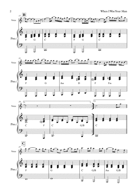 When I Was Your Man Piano And Vocal Key Of C Page 2