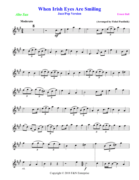 When Irish Eyes Are Smiling For Alto Sax With Background Track Jazz Pop Version Page 2