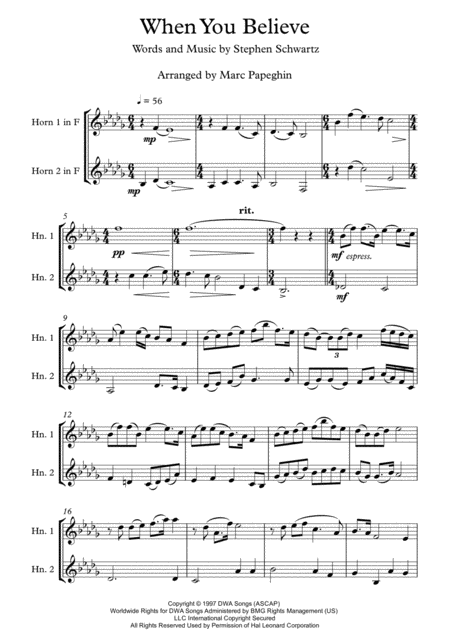 When You Believe From The Prince Of Egypt French Horn Duet Page 2