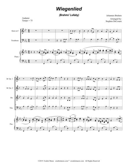 Wiegenlied Brahms Lullaby For Brass Quartet And Piano Page 2