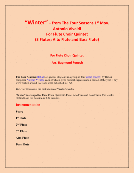 Winter From The Four Season 1 St Mov Flute Choir Quintet Page 2