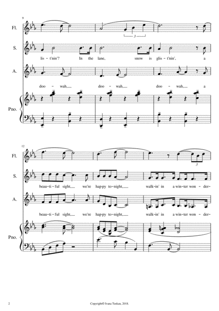 Winter Wonderland For Sa Solo Voices Or 2 Part Choir Flute And Piano Page 2